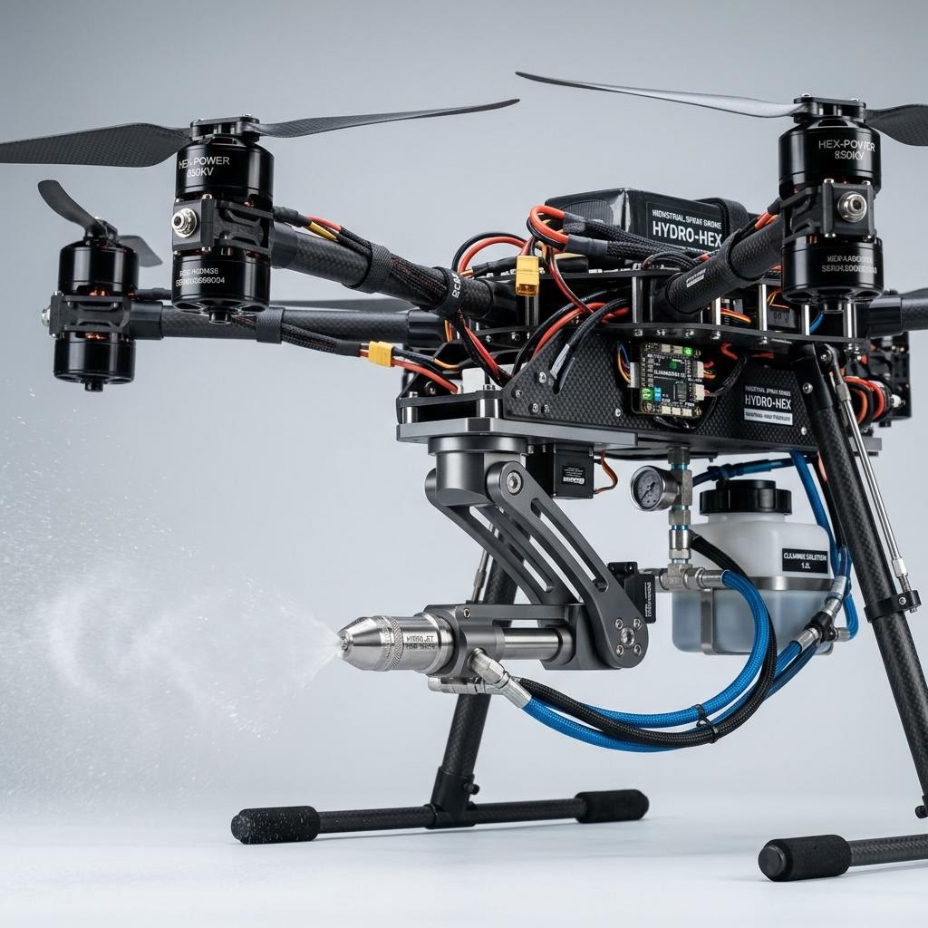 Professional cleaning drone in flight