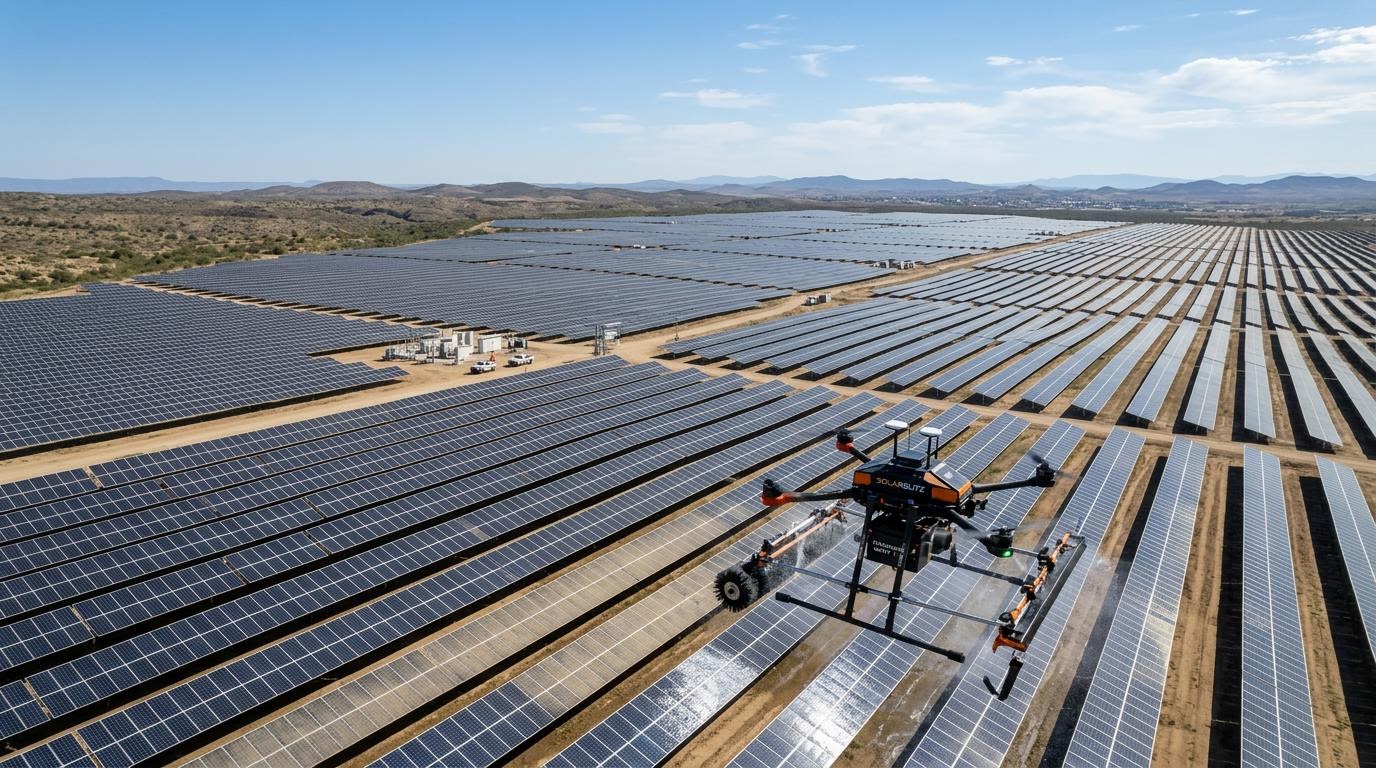 Aerial view of large solar farm